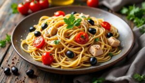 Spaghetti al tonno: il trucco per un piatto cremoso con pomodorini e olive nere