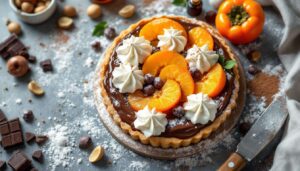 Tartellette con panna montata, cachi e ganache di castagne